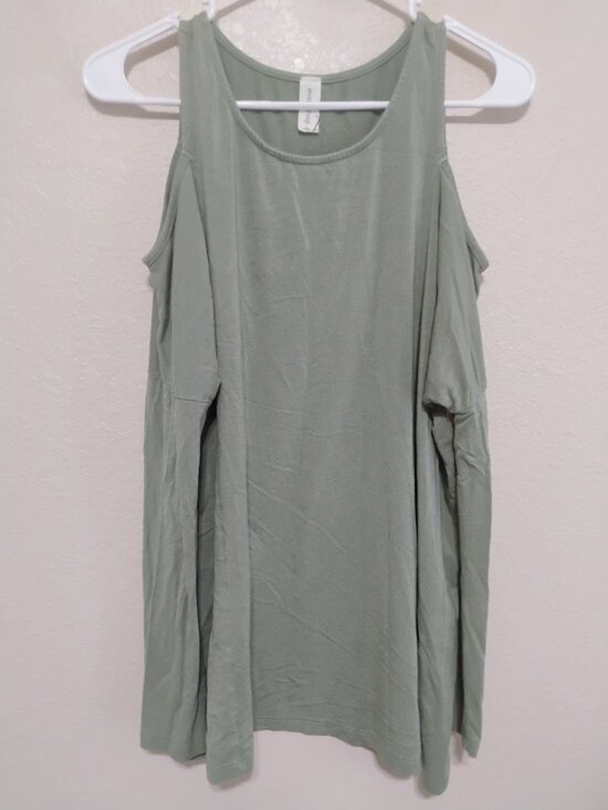 mittoshop Tops - Mittoshop S Sage Green Cold Shoulder Tunic Top Bamboo Stretch Long Sleeve